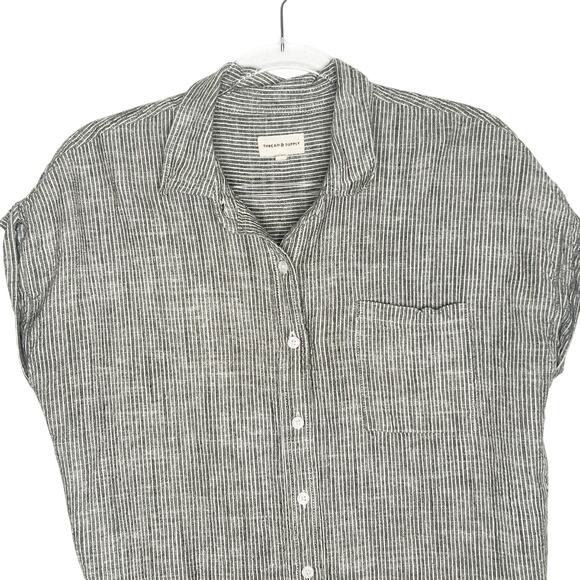 THREAD & SUPPLY Pinstriped Button Up Shirt & Drawstring Pant Set Gray Size Large - Picture 3 of 12